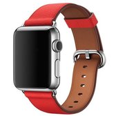 Klassieke knop lederen polsband horlogeband voor Apple Watch Series 3 & 2 & 1 42 mm (rood)