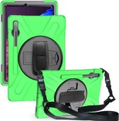 Voor Samsung Galaxy Tab S7 Plus Schokbestendig Kleurrijke Siliconen + PC Beschermhoes met Houder & Schouderriem & Handriem (Groen)