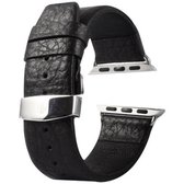 Kakapi voor Apple Watch 38mm Buffalo Hide Double Buckle lederen horlogeband met connector (zwart)