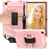 Voor Samsung Galaxy Tab A7 10.4 (2020) / T500 360 Graden Rotatie Draaitafel Contrast Kleur Robot Schokbestendig Siliconen + PC Beschermhoes met Houder (Rose Goud)