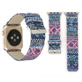 Voor Apple Watch Series 3 & 2 & 1 38 mm etnische stijl retro canvas + lederen polshorloge band (blauw)