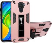 Voor Xiaomi Redmi Note 9 2 in 1 PC + TPU schokbestendige beschermhoes met onzichtbare houder (roségoud)