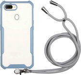 Voor OPPO A12 / A5s / A7 / A11k acryl + kleur TPU schokbestendig hoesje met nekkoord (melkgrijs)