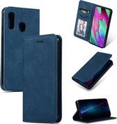 Retro Skin Feel Business Magnetische Horizontale Leren Flip Case voor Samsung Galaxy A40 (Marineblauw)