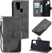 Voor Samsung Galaxy A21s Driekleurige Stiksels Kalf Textuur Horizontale Flip Lederen Case met Houder & Kaartsleuven & Portemonnee (Grijs)