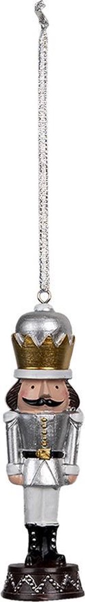 Clayre & Eef Kersthanger Notenkraker 12 cm Zilverkleurig Polyresin Kerstbal