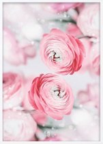 Poster Met Witte Lijst - Roze Bleke Bloemen Poster