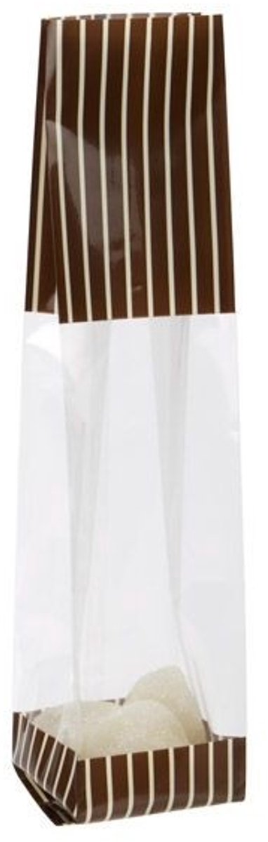 Zijvouwzakken Bruin met Crême strepen 5,1x4,8x24,1cm (100 stuks)