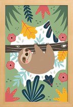 JUNIQE - Poster in houten lijst Sloth -40x60 /Bruin & Groen