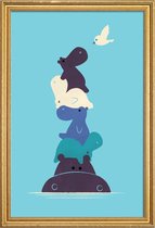 JUNIQE - Poster met houten lijst Birdie -20x30 /Blauw