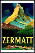 JUNIQE - Poster met kunststof lijst Vintage Zwitserland Zermatt -13x18