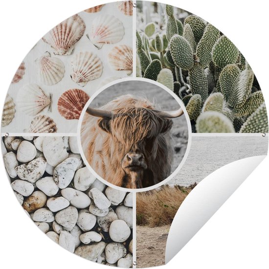 Garden Circle Scottish Highlander - Collage - Pierres - Sable - 120x120 cm - Affiche de jardin - XXL