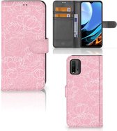 Coque Téléphone Xiaomi Redmi 9T | Poco M3 Portefeuille pour Fleurs Blanches