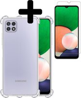 Samsung A22 Hoesje Transparant Shockproof Case (5G Versie) Met Screenprotector - Samsung Galaxy A22 Case Hoesje (5G Versie) - Samsung Galaxy A22 Hoes Cover Met Screenprotector