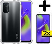 OPPO A74 5G Hoesje Transparant Shockproof Case Met 2x Screenprotector - OPPO A74 Case Hoesje - OPPO A74 5G Hoes Cover Met 2x Screenprotector - Transparant