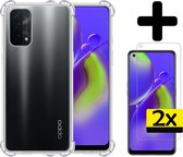 Hoesje Geschikt voor OPPO A74 5G Hoesje Shockproof Case Siliconen Met 2x Screenprotector - Hoes Geschikt voor OPPO A74 5G Hoes Cover Siliconen - Transparant