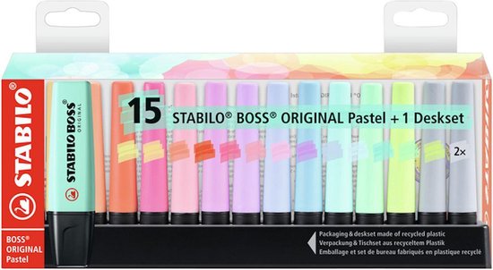STABILO BOSS ORIGINAL Pastel - Markeerstift - 15 Stuks Deskset - Met 14  Verschillende... | bol.com