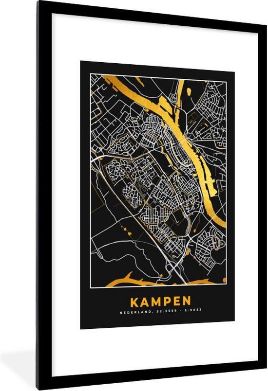 Fotolijst Incl Poster Plattegrond Kampen Goud Zwart X Cm Posterlijst Bol Com