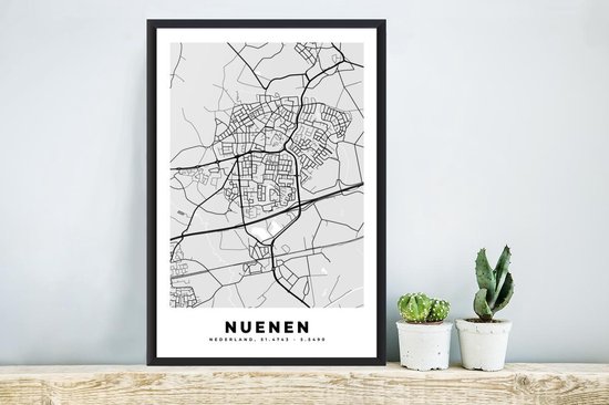 Affiche avec cadre Plan de la ville - Nuenen - Grijs - Wit - 40x60 cm - Carte