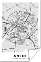 Affiche Plan de ville - Sneek - Grijs - Wit - 120x180 cm XXL - Carte