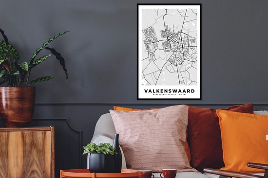 Affiche avec cadre Plan de la ville - Valkenswaard - Grijs - Wit - 40x60 cm - Carte