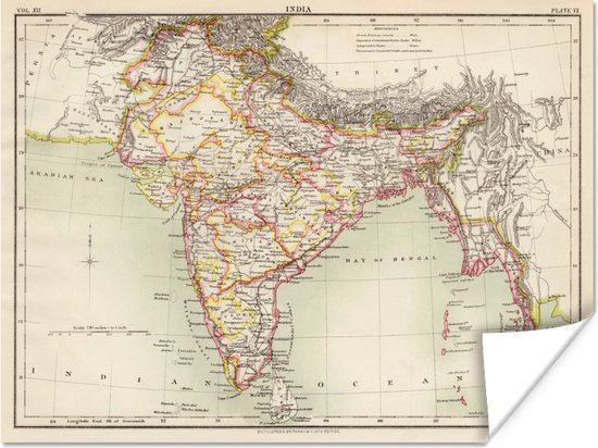 Illustration d'une carte historique de l'Inde poster 80x60 cm - Tirage photo sur Poster (décoration murale salon / chambre)