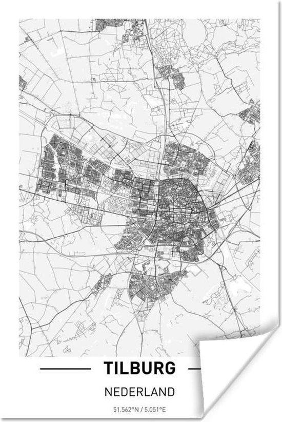 Poster Stadskaart Tilburg - 20x30 cm - Plattegrond