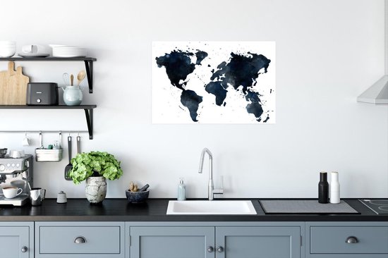 Wanddecoratie - Wereldkaart - Abstract - Blauw - 60x40 cm - Poster