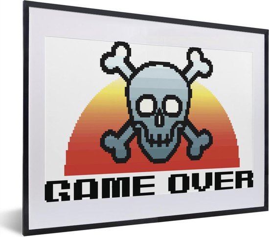 Affiche avec cadre Gamer - Rétro - Game over - dessin - 40x30 cm