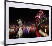 Fotolijst incl. Poster - Sydney Harbour Bridge met vuurwerk in Australië - 40x30 cm - Posterlijst
