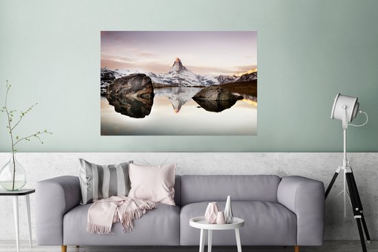 Vue du Stellisee sur le Cervin en Suisse Poster 120x80 cm - Tirage photo sur Poster (décoration murale salon / chambre)