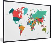 Fotolijst incl. Poster - Wereldkaart - Kleurrijk - Simpel - 90x60 cm - Posterlijst