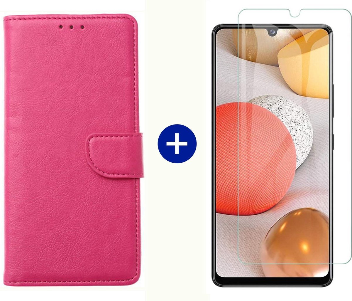 BixB Samsung A42 5G hoesje - Samsung Galaxy A42 5G screenprotector - BookCase Wallet - Roze