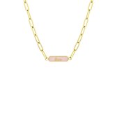 Lucardi - Dames Ketting love emaille roze - Staal - Ketting - Cadeau - 47 cm - Goudkleurig