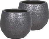 Set van 2x stuks bloempotten/plantenpotten van keramiek industrieel lava zwart ribbel motief met D 29 x H 27 cm - Binnen gebruik