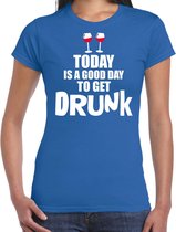 Blauw fun t-shirt good day to get drunk  - dames -  Drank / festival shirt / outfit / kleding XL
