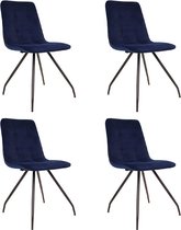 Bronx71® Velvet eetkamerstoel Lisa donkerblauw - Eetkamerstoelen set van 4