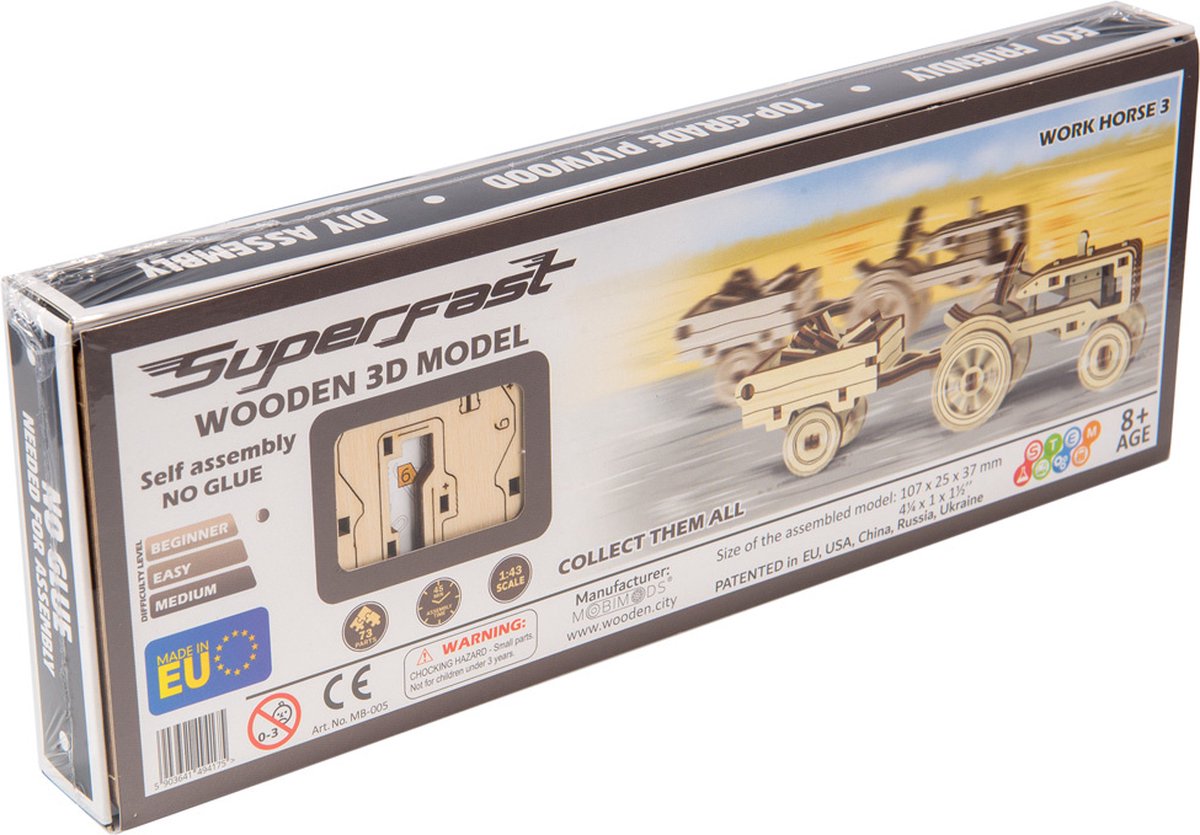 Wooden City Modelbouwset Minitractor Superfast 10,7 Cm Hout Naturel
