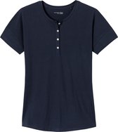 SCHIESSER dames Mix+Relax T-shirt, korte mouw, O-hals met knoopsluiting, donkerblauw -  Maat: 4XL
