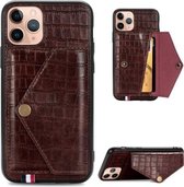 Voor iPhone 11 Pro Krokodilpatroon PU + TPU + PVC Breukvast gsm-hoesje met magnetische onzichtbare houder & houder & kaartsleuven (bruin)