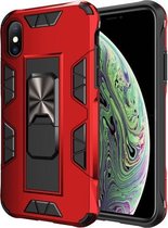 Voor iPhone XS Max Armor schokbestendig TPU + pc magnetische beschermhoes met onzichtbare houder (rood)