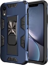 Voor iPhone XR Armor schokbestendig TPU + pc magnetische beschermhoes met onzichtbare houder (blauw)