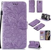 Voor Nokia 1.3 Kant Bloem Embossing Patroon Horizontale Flip Leren Hoes, met Houder & Kaartsleuven & Portemonnee & Fotolijst & Lanyard (Paars)