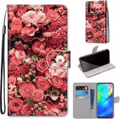 Voor Motorola Moto G Power (2020) Gekleurde tekening Cross Texture Horizontale Flip PU lederen tas met houder & kaartsleuven & portemonnee & lanyard (Pink Rose Garden)