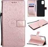 Voor Motorola Moto G9 Plus Geperst Afdrukken Zonnebloempatroon Horizontale Flip PU-lederen Case met Houder & Kaartsleuven & Portemonnee & Lanyard (Rose Goud)