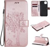 Voor OPPO Realme C11 Boom & Kat Reliëfpatroon Horizontale Flip Leren Case met Houder & Kaartsleuven & Portemonnee & Lanyard (Rose Goud)