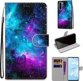 Voor Huawei P30 Pro Gekleurde Tekening Cross Textuur Horizontale Flip PU Lederen Case met Houder & Kaartsleuven & Portemonnee & Lanyard (Paars Groen Sterrenhemel)