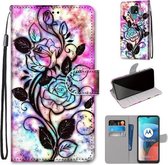 Voor Motorola Moto E7 Gekleurde Tekening Cross Textuur Horizontale Flip PU Lederen Case met Houder & Kaartsleuven & Portemonnee & Lanyard (Kleur Bodem Holle Bloem)