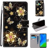 Voor Huawei P Smart (2020) Gekleurde tekening Cross Texture Horizontale Flip PU lederen hoes met houder & kaartsleuven & portemonnee & lanyard (Gold Diamond Butterfly)