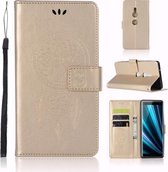 Windgong Uil Embossing Patroon Horizontale Leren Flip Case met Houder & Kaartsleuven & Portemonnee Voor Sony Xperia XZ3 (Goud)